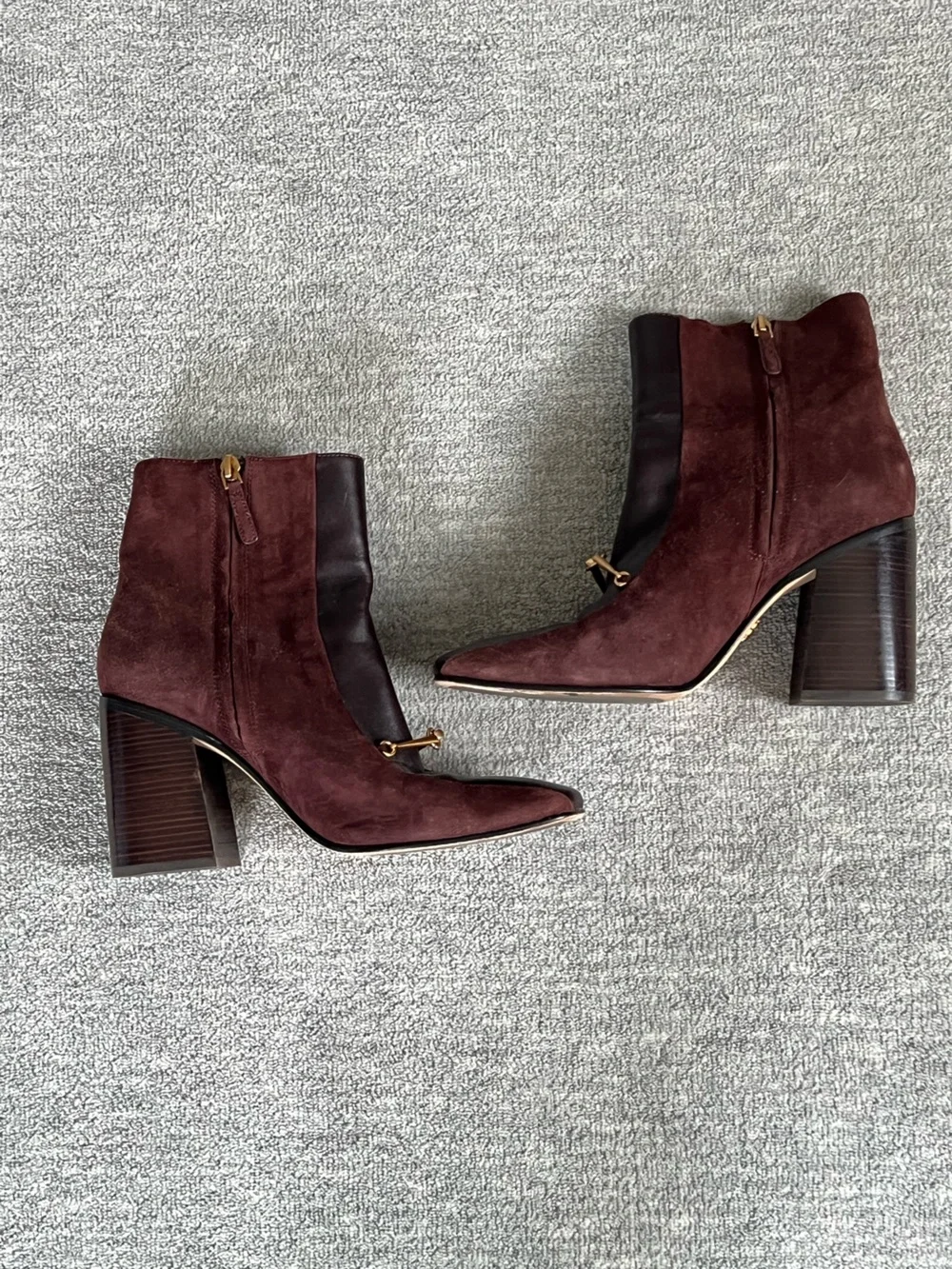 Tory Burch Equestrian Link Dark Brown Suede and Leather Ankle Boots Sz. 8.5